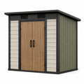 Metall-Gartenhaus 213 × 130 × 190 cm mit Doppeltür in Holzoptik, Grün/Beige/Schwarz/Braun