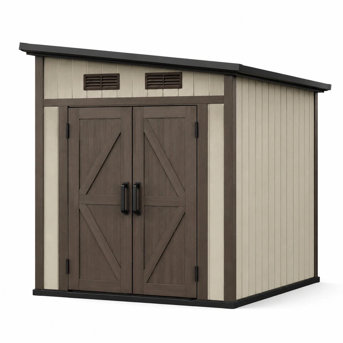 Kunststoff-Gartenhaus 190 x 120 x 190 cm mit Doppelflügeltür, Beige/Braun/Schwarz