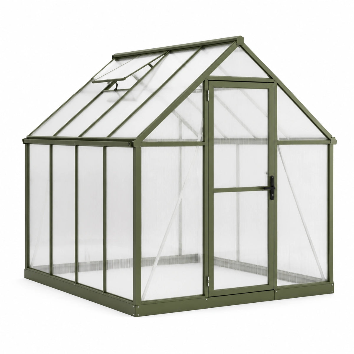 Gewächshaus 190 × 130 × 190 cm aus grünem Aluminium mit transparenten Polycarbonatplatten und Dachfenster