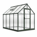 Garten-Gewächshaus 190 × 190 × 195 cm aus Aluminium und Kunststoff, Dunkelgrün/Transparent, mit Tür und Dachfenster