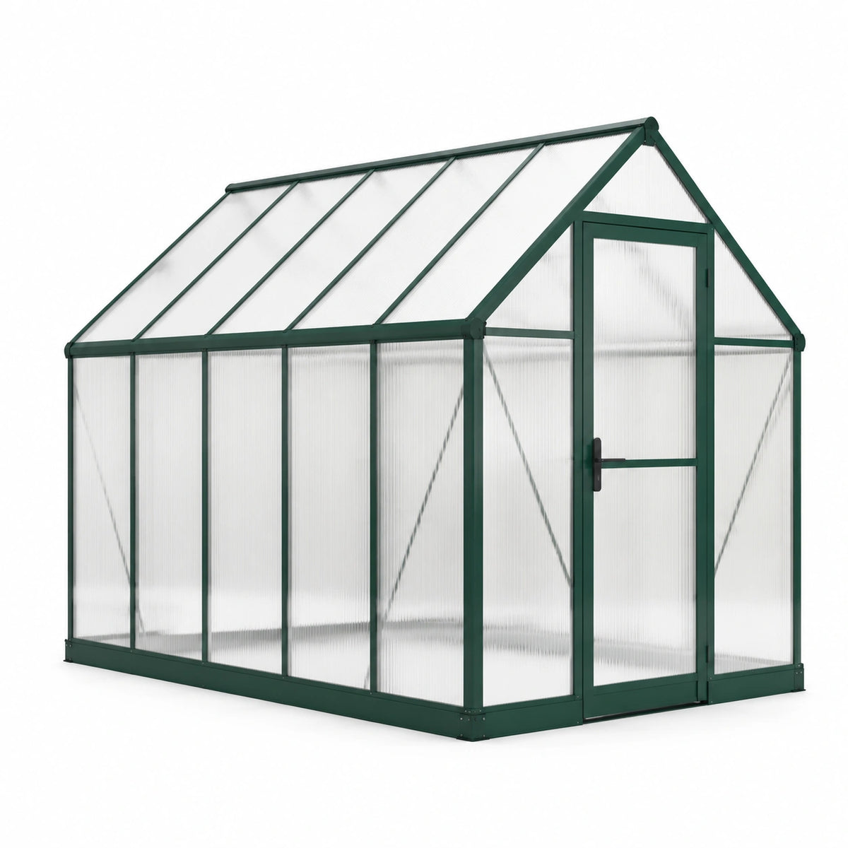 Gewächshaus aus Aluminium und Polycarbonat, 240 × 190 × 195 cm, Dunkelgrün/Transparent, mit Drehtür