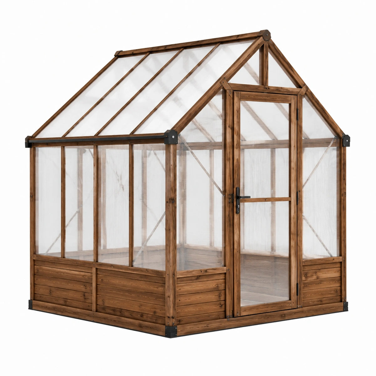 Holz-Gewächshaus 180 × 120 × 200 cm mit Tür, Braun/Transparent