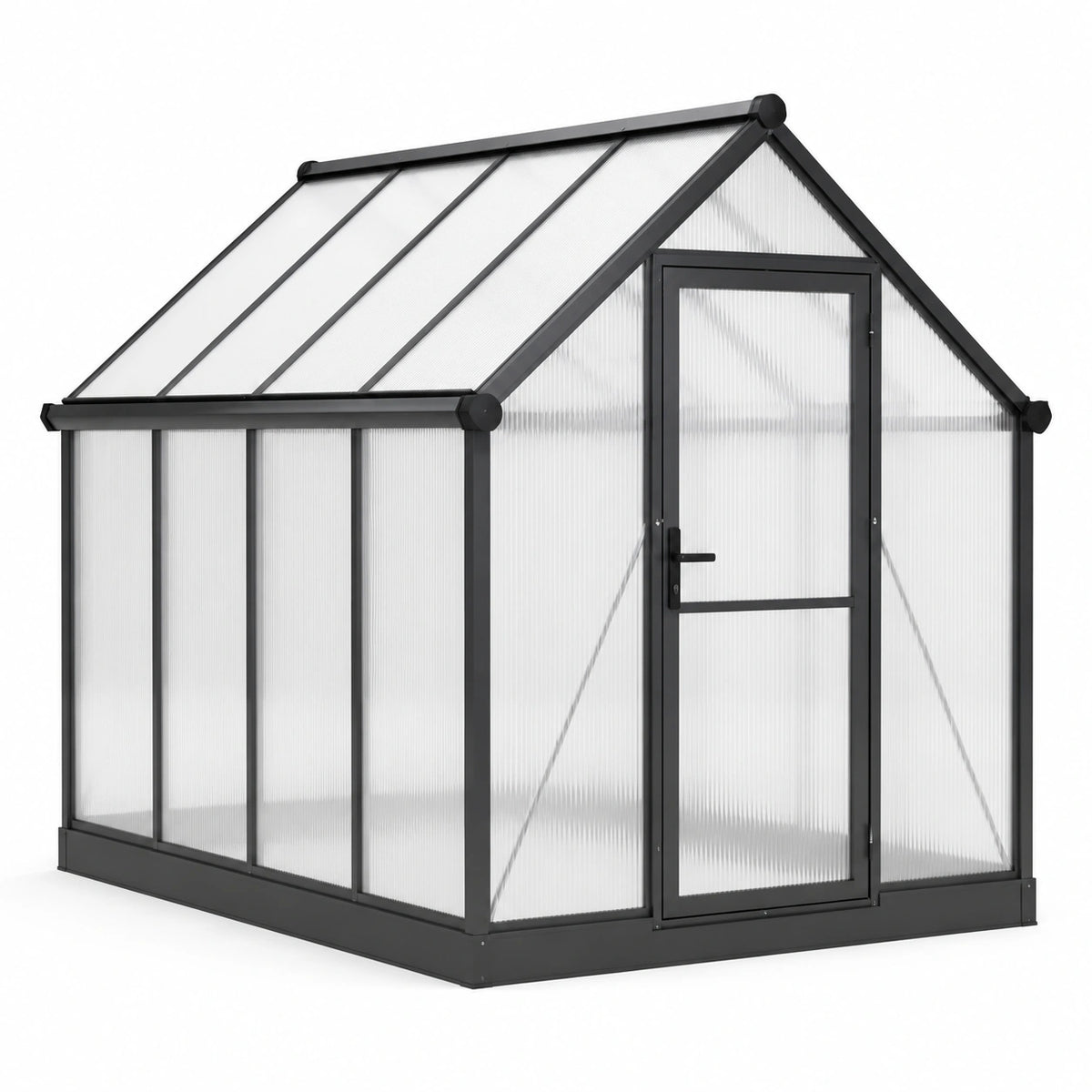 Freistehendes Aluminium-Gewächshaus 250 × 190 × 195 cm mit Polycarbonatplatten und Tür, Schwarz/Transparent