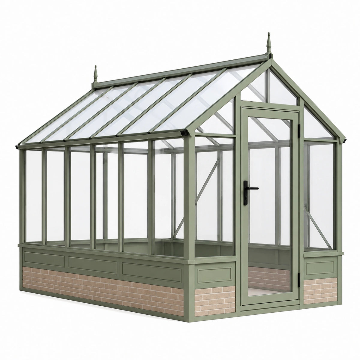Freistehendes Gewächshaus aus Aluminium und Glas, 300 × 200 × 260 cm, Grün/Transparent/Beige