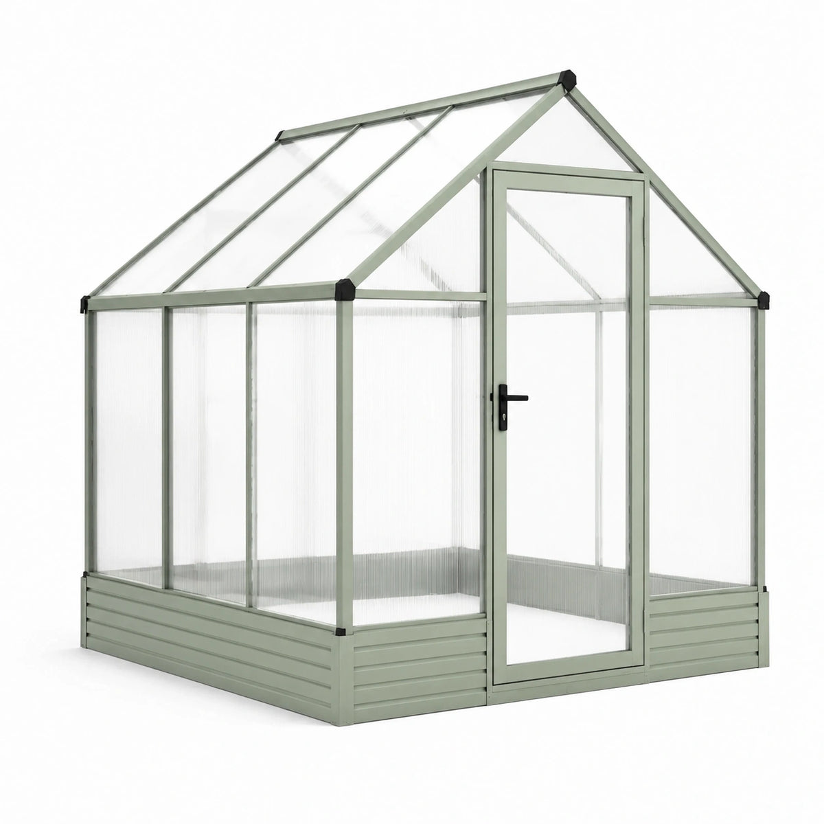 Gewächshaus 190 x 190 x 195 cm, Grün, Aluminiumrahmen mit transparenten Polycarbonatplatten und Drehtür