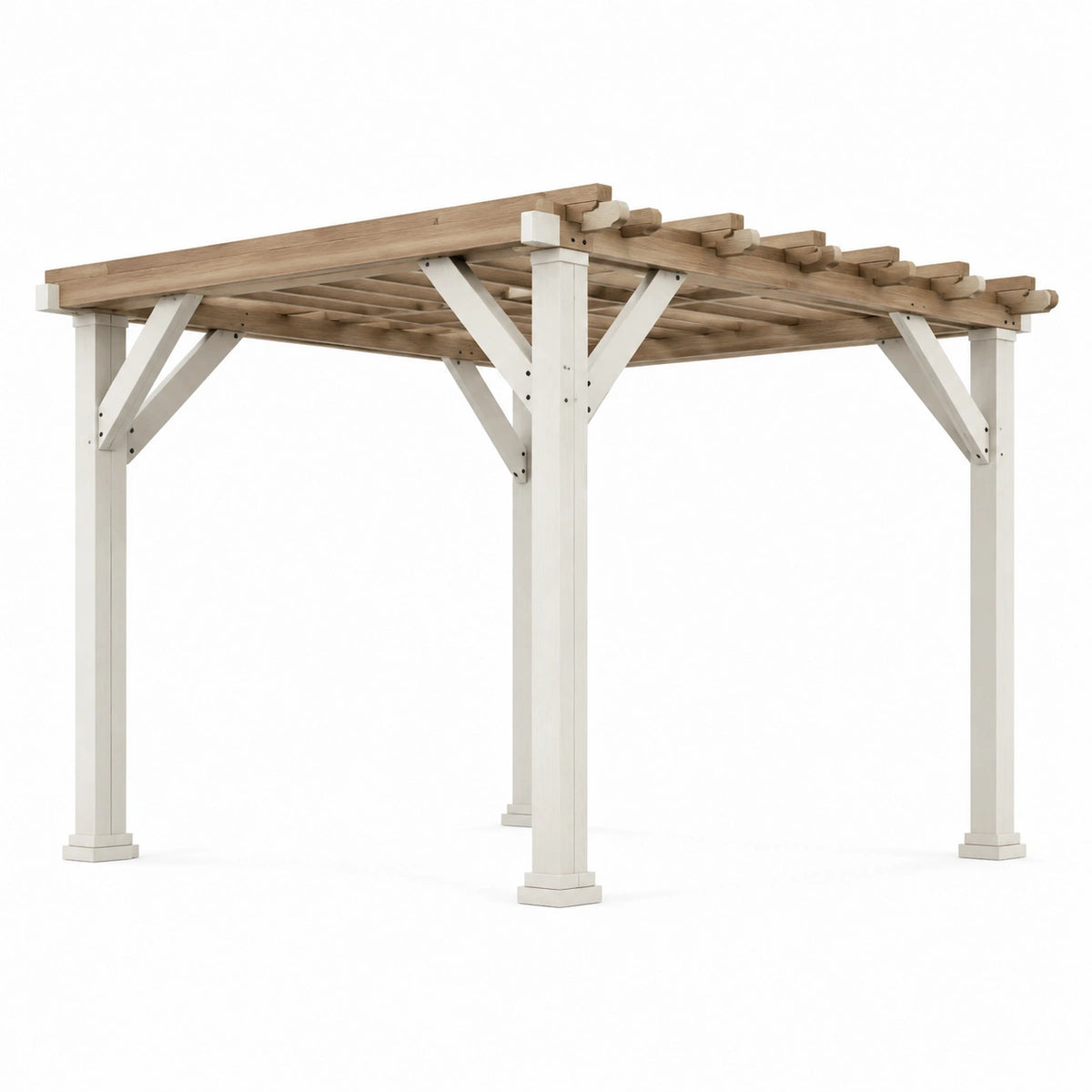 Holzpergola 300 x 300 x 230 cm in Natur/Weiß mit offenem Lamellendach