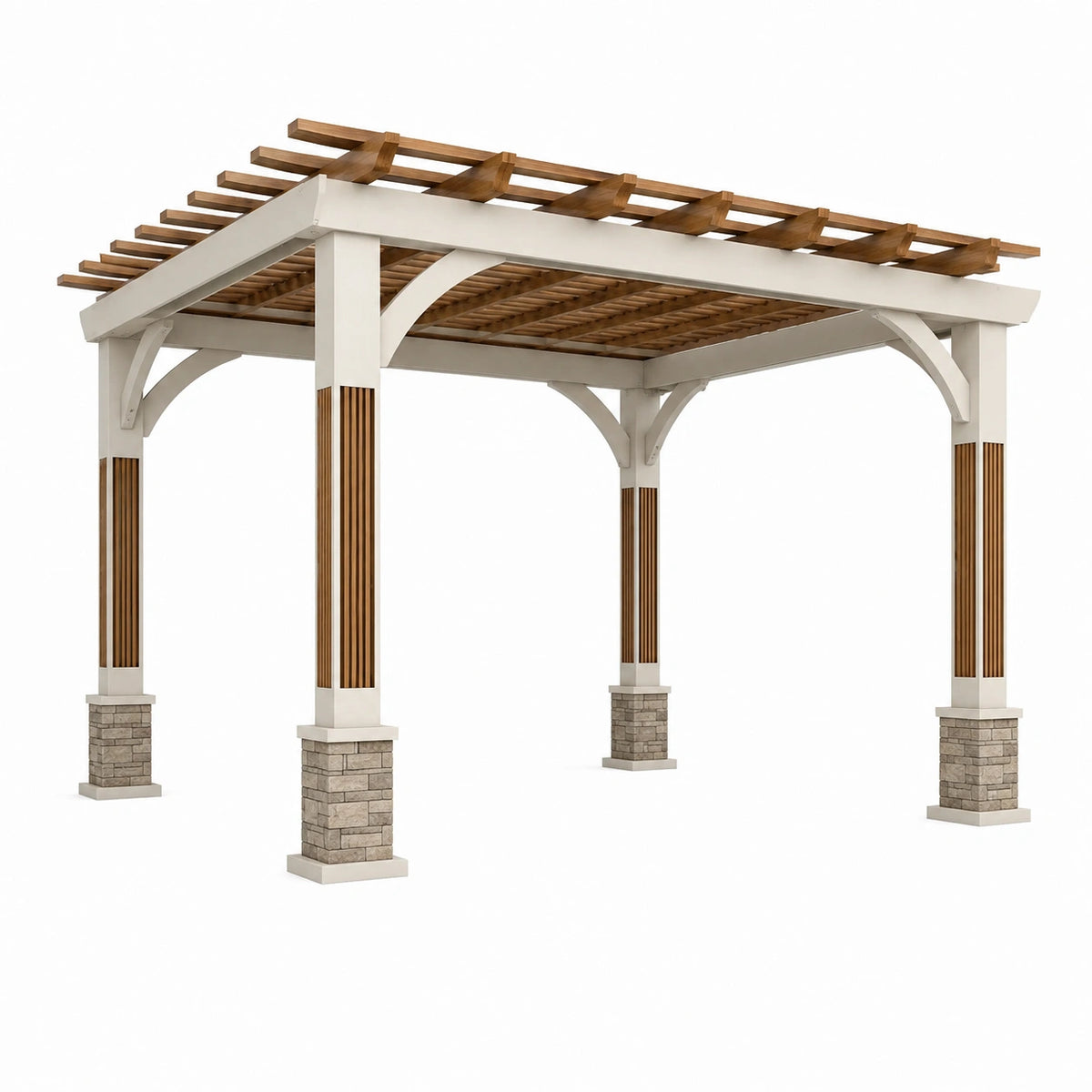 Freistehende Holzpergola 400 × 300 × 260 cm mit offenem Lamellendach, Weiß/Braun/Grau