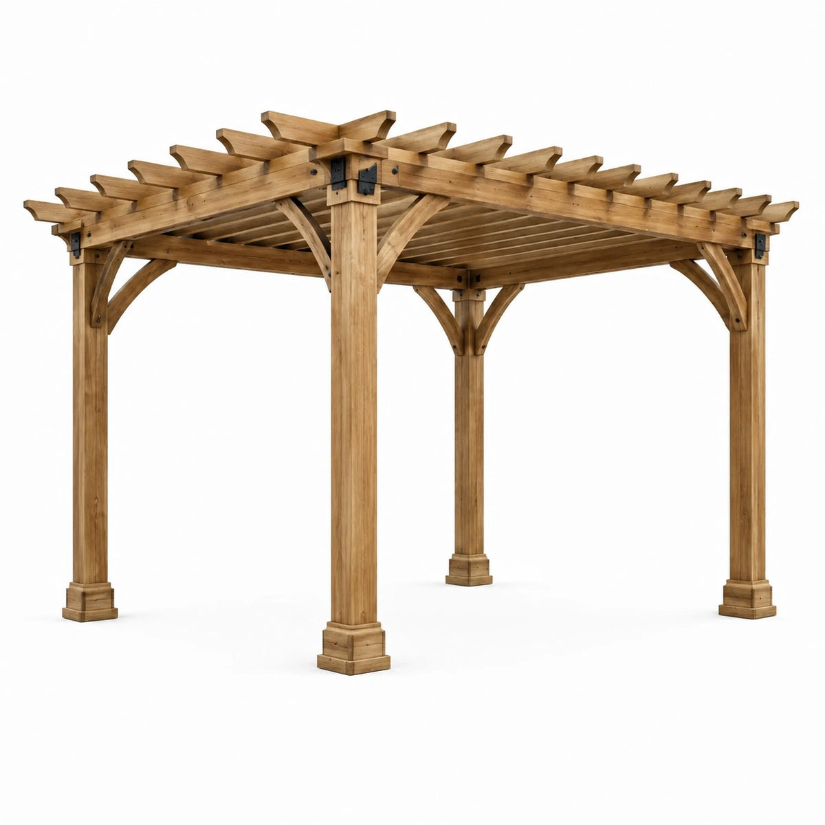Holzpergola 400 × 300 × 250 cm in Naturbraun mit schwarzen Metallbeschlägen