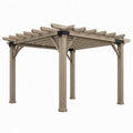 Holzpergola 300 × 300 × 240 cm Beige mit schwarzen Metallverbindern und offenem Lattendach