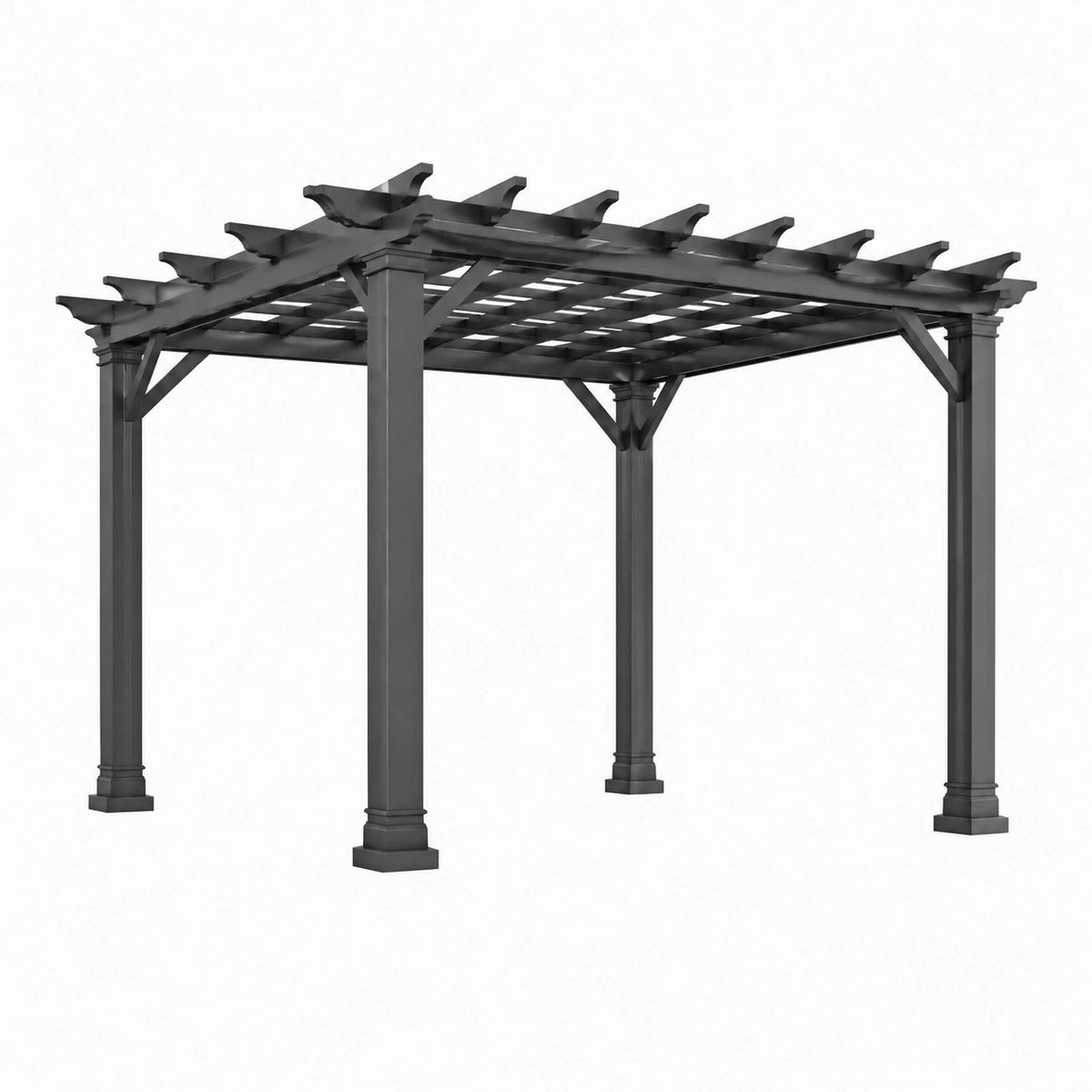 Schwarze Metallpergola mit offenem Lattenrost, 400 × 300 × 250 cm
