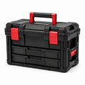 Werkzeugkoffer mit 2 Schubladen, Tragegriff und Klappdeckel, 60 × 35 × 32 cm, Schwarz/Rot
