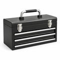 Tragbarer Stahlkoffer mit 3 Schubladen und Klappdeckel, 50 × 25 × 30 cm, Schwarz/Silber