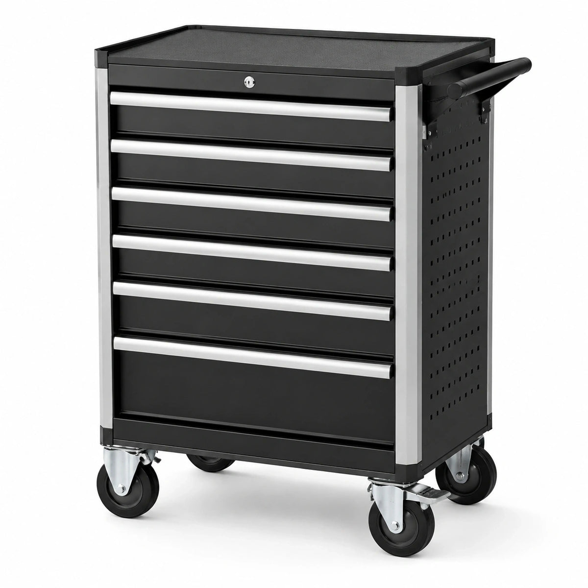 Rollbarer Stahl-Werkzeugwagen mit 7 Schubladen, 77 × 46 × 97 cm, Schwarz/Silber