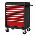 Abschließbarer Werkzeugwagen aus Stahl, 78 × 46 × 97 cm, mit 8 Schubladen, Rot/Schwarz/Silber
