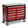 Werkstattwagen aus Metall mit 9 Schubladen, 100 × 50 × 95 cm, Rot/Schwarz/Silber