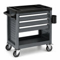 Mobiler Werkstattwagen 78 × 46 × 92 cm in Schwarz/Silber mit 3 Schubladen, Ablagen und Rollen